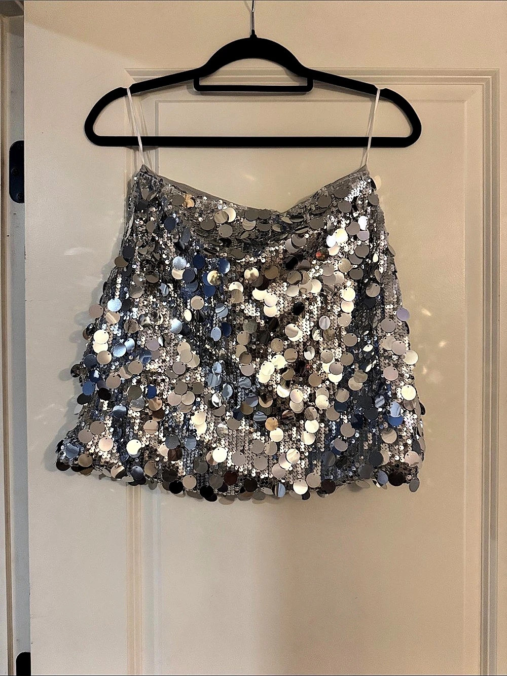 Lucy Paris Lucy Mini Skirt - Large Circle Sequin Mini Skirt in Silver Size Large